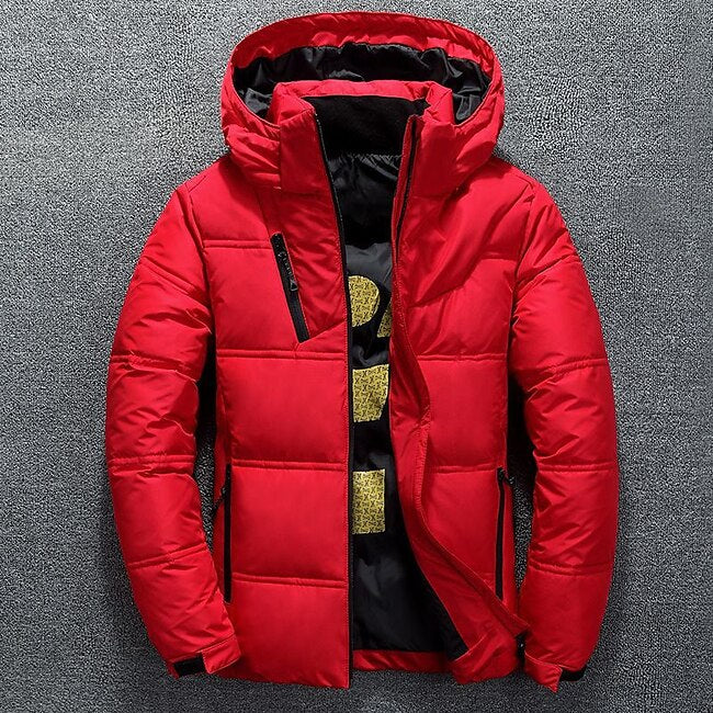 Men's Winter Coat Down Jacket Puffer Jacket Zipper Hooded Office & Career Date Casual Daily Outdoor Casual Sports Winter Solid / Plain Color Dark Grey Black Red Gray Puffer Jacket #9671798