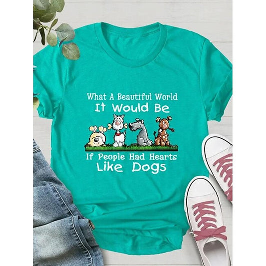 Women's T Shirt 100% Cotton Basic Dog Letter Print Short Sleeve Regular Tops Crew Neck Daily Green Summer #17753562