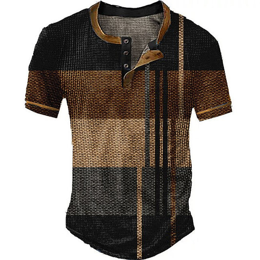 Men's Graphic Color Block Waffle Henley Shirt Tee Vintage Shirt Short Sleeve 3D Print Fashion Designer Basic Outdoor Casual Daily Summer Blue Purple Brown Green Henley Henley T-Shirt #9498448