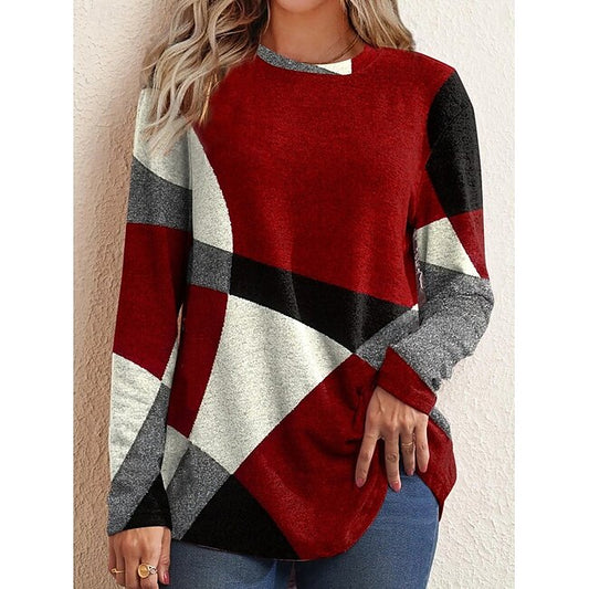 Women's Sweater Long Sleeve Argyle Pattern Cozy Plush Pullover Red Black Gray White Round Neck Casual Elegant Warm Autumn Winter Clothing Apparel #10846223