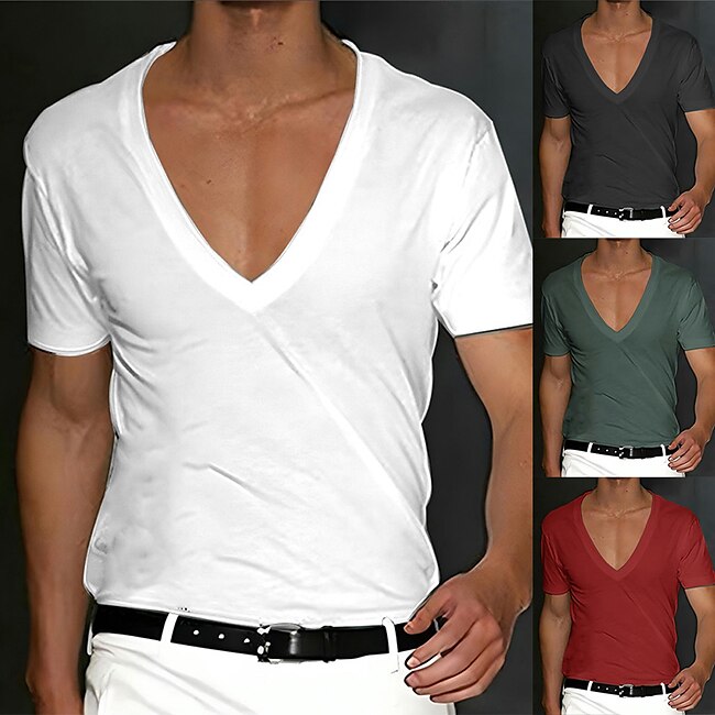 Men's T shirt Tee Tee Top Plain V Neck Street Vacation Short Sleeves Clothing Apparel Designer Basic Modern Contemporary #9516564