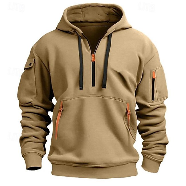 Men's Hoodie Quarter Zip Hoodie Black Navy Blue Khaki Light Grey Hooded Plain Pocket Sports & Outdoor Daily Holiday Streetwear Basic Casual Spring &  Fall Clothing Apparel Hoodies Sweatshirts  #16434106