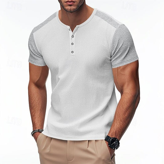 Men's T Shirt Henley Shirt Tee Waffle Knit Tee Short Sleeve Shirt Color Block Henley Vacation Street Short Sleeve Patchwork Clothing Apparel Polyester Fashion Designer Basic #15452958