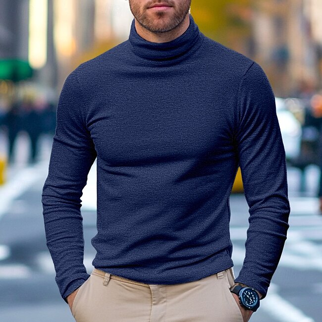 Men's 65% Cotton Mock Turtleneck Tee Top Long Sleeve Shirt Solid Color Turtleneck Formal Outdoor Long Sleeve High Neck Clothing Apparel Daily Casual Street Style #17554029