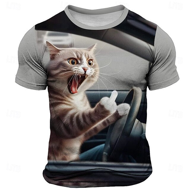 Men's Cat Funny T Shirt Short Sleeve T shirt 3D Print Crew Neck Shirt Fashion Daily Street Daily Black Blue Gray Summer Spring Clothing Apparel S M L XL XXL XXXL #14741404