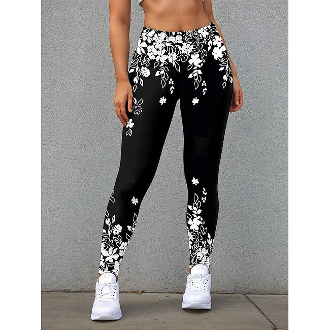 Women's Leggings Fashion Streetwear Full Length High Waist Floral Printing Thermal Warm Breathable Soft Micro-elastic Outdoor Daily Black Fall Winter Regular Fit #13863811