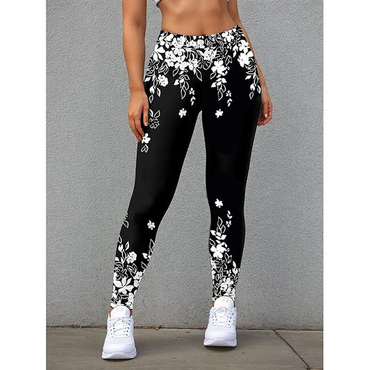 Women's Leggings Fashion Streetwear Full Length High Waist Floral Printing Thermal Warm Breathable Soft Micro-elastic Outdoor Daily Black Fall Winter Regular Fit #13863811