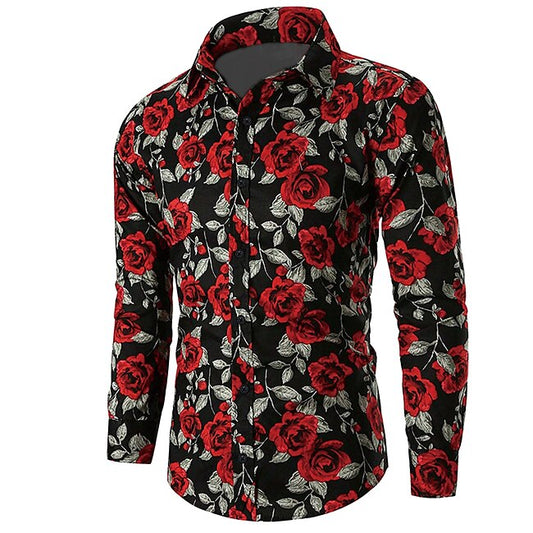 Valentine's Day Men's Rose Floral Print Shirt Button Up Shirt Long Sleeve Casual Vacation Casual Daily Weekend Spring & Summer Fall & Winter Turndown Print Button-Down Violet Yellow Red Blue Fuchsia #18267805