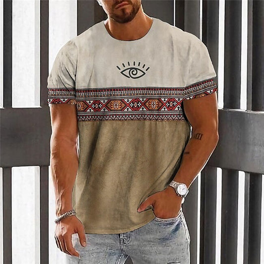 Men's Graphic Color Block Tribal T shirt Short Sleeve T shirt 3D Print Crew Neck Shirt Fashion Designer Ethnic Outdoor Daily Sports Blue Brown Green Spring & Summer Clothing Apparel S M L XL 2XL 3XL #9567524