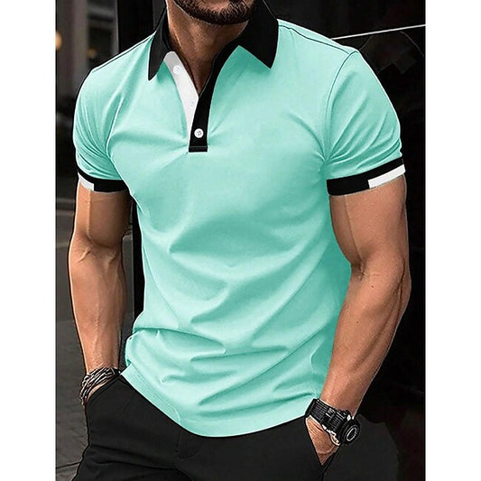 Men's Sport Polo Golf Shirt Casual Sports Tops Ribbed Polo Collar Short Sleeve Fashion Basic Solid Color Patchwork Summer Regular Fit Black White Red Blue Green Sport Polo #11066559