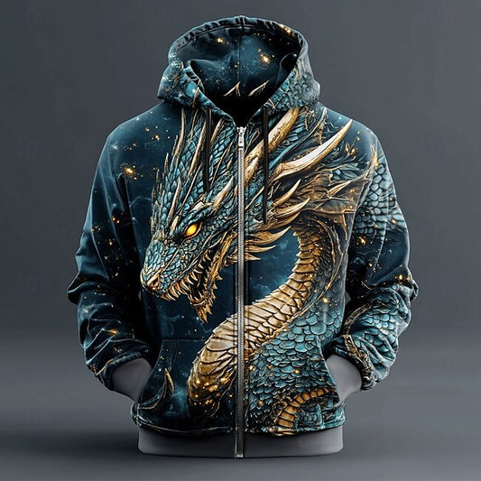 Men's Hoodie Blue Hooded Dragon 3D Print Cool Fall Winter Clothing Apparel Hoodies Sweatshirts  #16864654