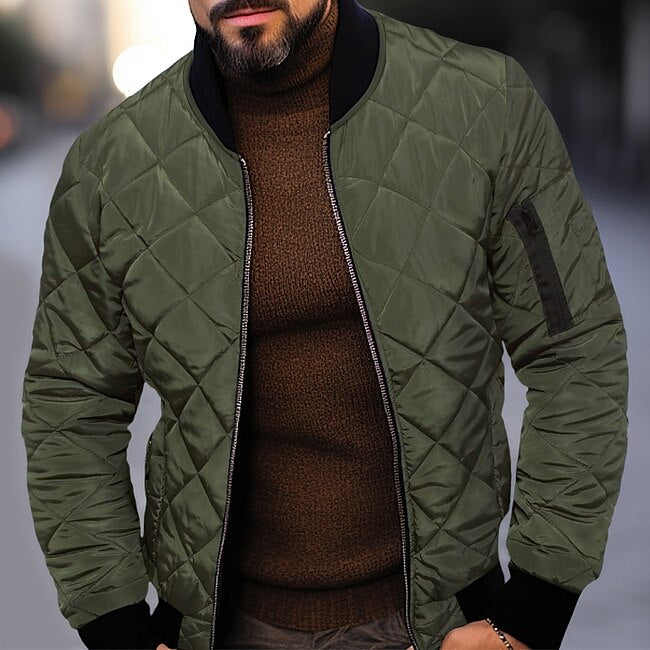 Men's Winter Jacket Quilted Jacket Outdoor Daily Wear Warm Pocket Fall Winter Plain Fashion Streetwear Standing Collar Regular Black Wine Blue Red & White Army Green Jacket #9763045