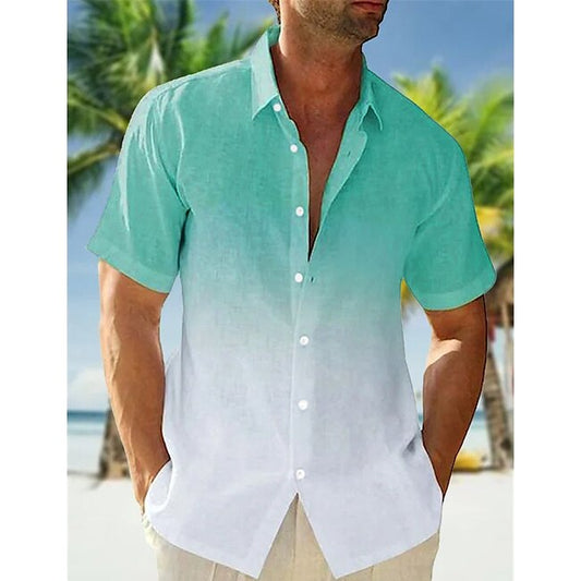 Men's Shirt Summer Shirt Beach Wear Button Up Shirt Casual Shirt Pink Navy Blue Blue Orange Green Short Sleeve Gradient Lapel Casual Daily Clothing Apparel Fashion Comfortable #9555980