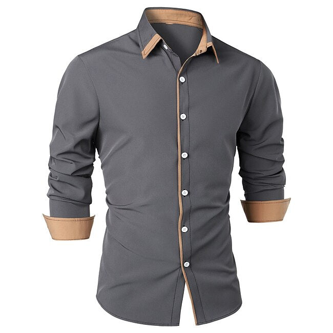 Men's Shirt Summer Shirt Casual Shirt Collared Shirt Button Up Shirt Black Navy Blue Army Green Dark Gray Gray Long Sleeve Plain Lapel Vacation Daily Clothing Apparel Cotton Cotton Blend Fashion #9531549