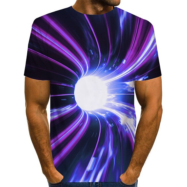 Men's Graphic Optical Illusion T shirt Tee Short Sleeve T shirt 3D Print Round Neck Shirt Exaggerated Basic Daily Green / Black Light Green Pink Clothing Apparel Normal S M L XL XXL 3XL 4XL #8189290