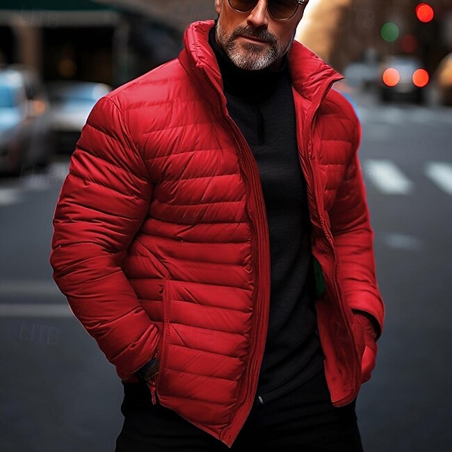 Men's Winter Coat Puffer Jacket Parka Pocket Cotton Pocket Daily Wear Date Vacation Regular Fashion Casual Comfortable Thermal Warm Fall & Winter Solid / Plain Color Black Red Navy Blue Royal Blue #17717172