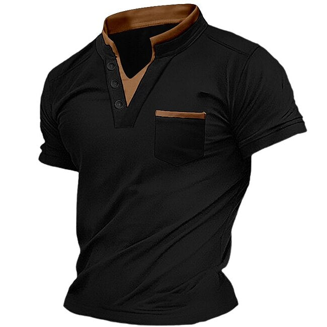 Men's Henley Shirt Tee Top Plain V Neck Street Vacation Short Sleeves Front Pocket Clothing Apparel Fashion Designer Basic #9546415