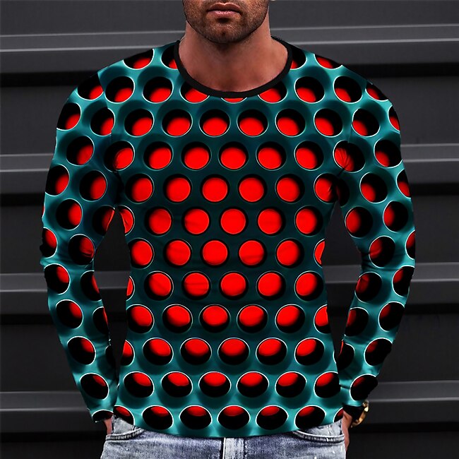 Men's Graphic Geometic T shirt Long Sleeve T shirt 3D Print Crew Neck Shirt Fashion Designer Casual Sports Outdoor Holiday Going out Yellow Blue Red Spring &  Fall Clothing Apparel S M L XL 2XL 3XL #9667088