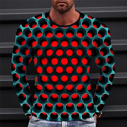 Men's Graphic Geometic T shirt Long Sleeve T shirt 3D Print Crew Neck Shirt Fashion Designer Casual Sports Outdoor Holiday Going out Yellow Blue Red Spring &  Fall Clothing Apparel S M L XL 2XL 3XL #9667088