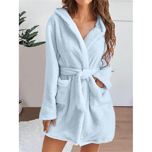 Women's Pajamas Robe Bathrobe Robes Gown Pure Color Casual Comfort Soft Home Daily Bed Coral Fleece Coral Velvet Terry Warm Hoodie Long Sleeve Pocket Fall Winter Home Outfits #9614611