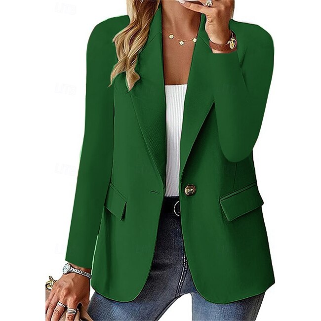 Women's Blazer Button Solid Color Casual / Daily Stylish Regular Fit Outerwear Long Sleeve Winter ArmyGreen S #16839648