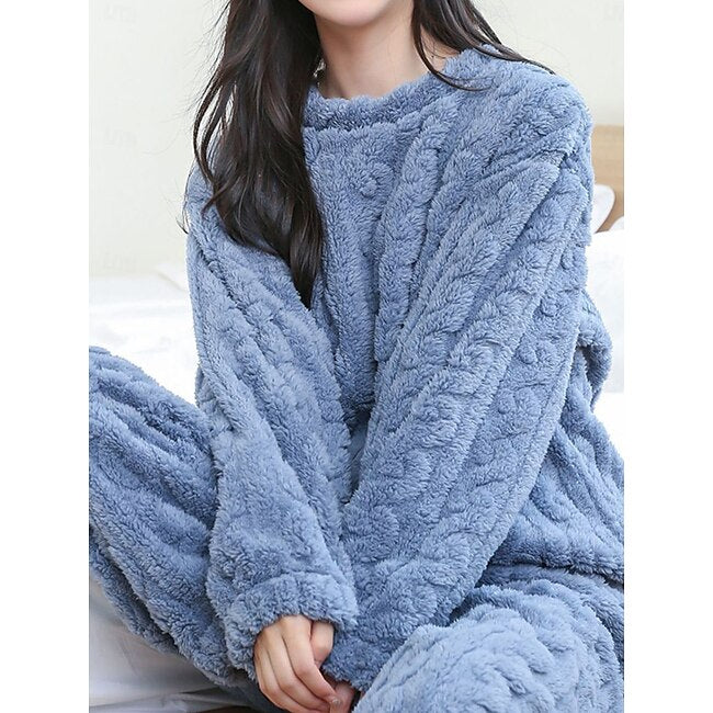 Women's Pajamas Loungewear Pajama Set Pure Color Warm Comfort Sweet Home Comfort Warm Crew Neck Long Sleeve Pullover Pant Winter Home Outfits #18879477