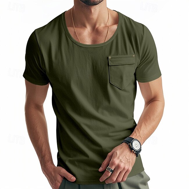 Men's T Shirt Tee Short Sleeve Shirt Tee Top Plain U Neck Vacation Street Short Sleeve Pocket Clothing Apparel Polyester Fashion Designer Basic #11699600