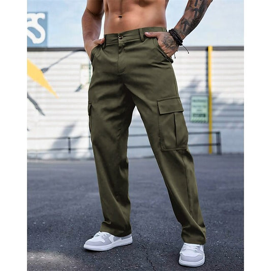 Men's Cargo Pants Trousers Buttons Multi Pocket Plain Wearable Outdoor Daily Camping & Hiking Fashion Classic Black Light Green #11232917