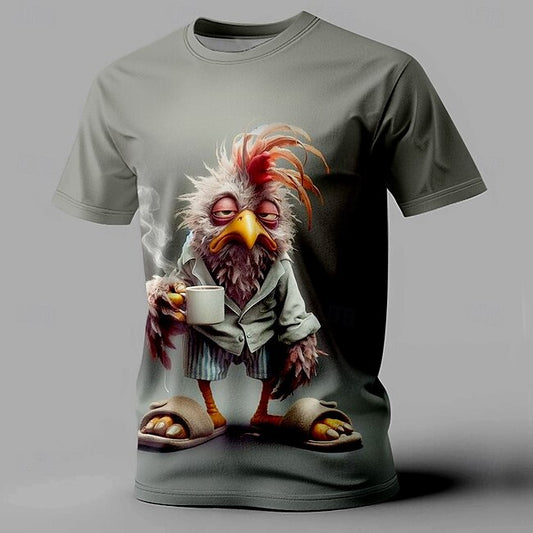 Men's Rooster Funny T shirt Short Sleeve T shirt 3D Print Crew Neck Shirt Retro Vintage Casual Street Style Sports Outdoor Holiday Going out Dark Brown Dark Green Green Spring & Summer Clothing #11292663