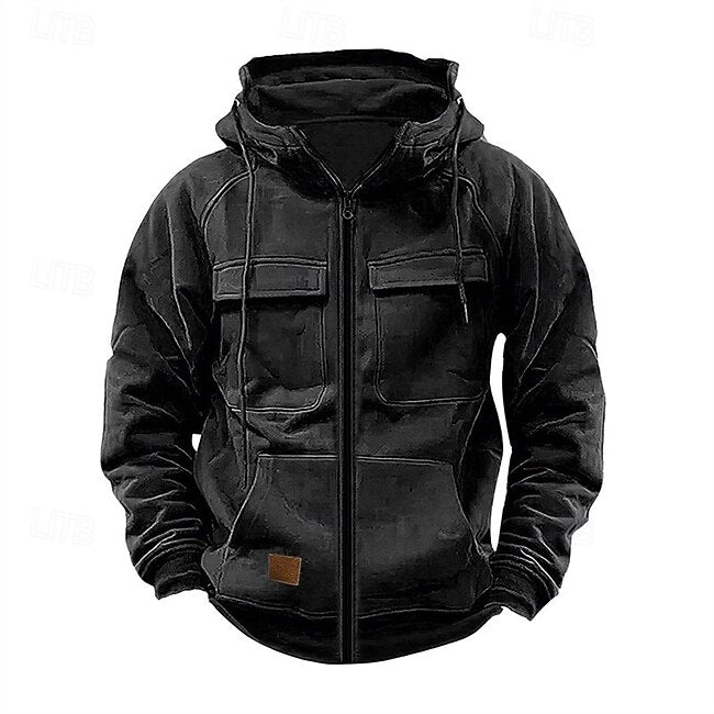 Men's Zip Up Hoodie Full Zip Hoodie Tactical Hoodie Black Wine Army Green Khaki Dark Gray Hooded Plain Zip Up Pocket Sports & Outdoor Daily Holiday Polyester Streetwear Basic Casual Spring &  Fall #17532232