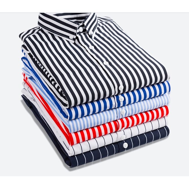 Men's Dress Shirt Striped Shirt Button Down Shirt Collared Shirt Striped Wedding Back to Office Black White Red Navy Blue Long Sleeve Clothing Apparel #7489851