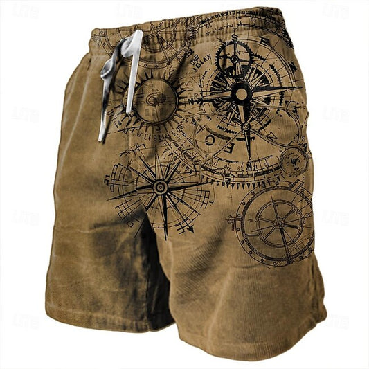 Men's Nautical Graphic Prints Compass Sweat Shorts Beach Shorts Terry Shorts Mid Waist Retro Vintage Casual Daily Holiday Streetwear Drawstring Elastic Waist 3D Print Designer Clothing Apparel #9593298