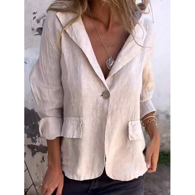 Women's Blazer Breathable Pocket Casual Plain Formal Office Single Breasted Regular Turndown Regular Fit Long Sleeve Outerwear Black Purple Khaki Summer Spring #11230302