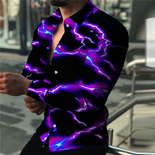 Men's Lightning Shirt Long Sleeve Fashion Designer Casual Outdoor Holiday Summer Spring Turndown Print Button-Down Light Yellow Black White Yellow Red #9166412