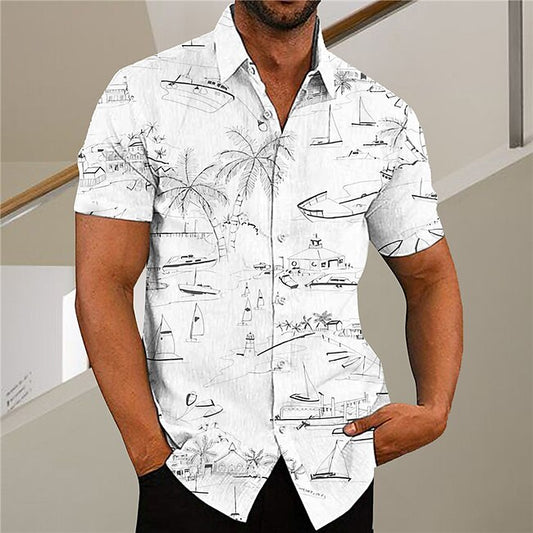 Men's Coconut Tree Graffiti Tropical Plants Shirt Summer Hawaiian Shirt Aloha Shirt Short Sleeve Shirt Turndown Fashion Designer Casual Outdoor Street Casual White Yellow Light Green Print S M L #9096317