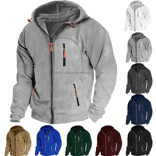 Men's Hoodie Full Zip Hoodie Fleece Hoodie Black White Wine Navy Blue Royal Blue Hooded Plain Zipper Pocket Sports & Outdoor Daily Holiday Polyester Streetwear Cool Casual Spring &  Fall Clothing #9694235