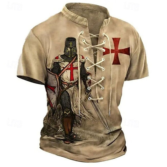 Men's T shirt Graphic Knights Templar Stand Collar Clothing Apparel 3D Print Causal Memorial Day Short Sleeve Lace up Print Polyester Vintage Fashion Designer #9511715