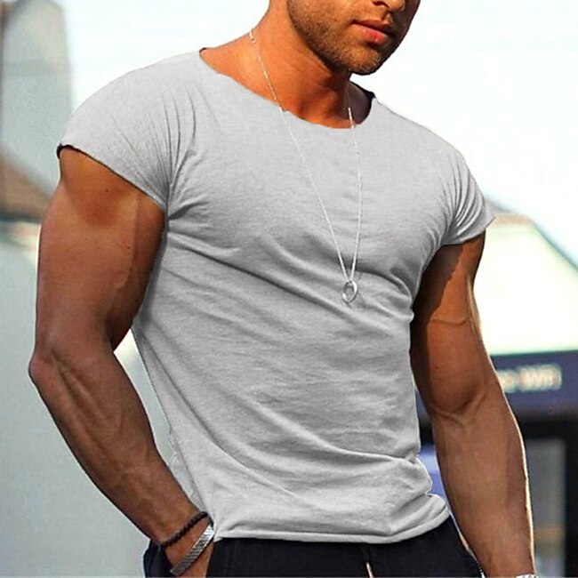 Men's T shirt Tee Muscle Shirt Plain Crew Neck Street Casual Short Sleeve Clothing Apparel Cotton Blend Fashion Classic Comfortable Big and Tall #9134020