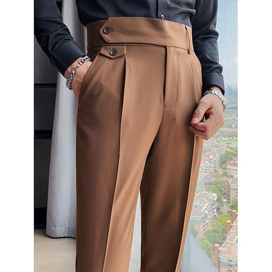 Men's Dress Pants Trousers Slacks Pleated Pants Suit Pants High Rise Plain Comfort Breathable Wedding Outdoor Daily Elegant Vintage Black White #9611746