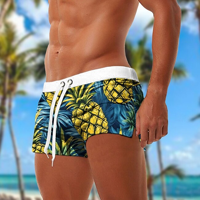 Men's Pineapple Tropical Plants Swim Shorts Swim Trunks Shorts Mid Waist Fashion Designer Surfing Holiday Beach Drawstring Elastic Waist 3D Print Designer Clothing Apparel #12936070