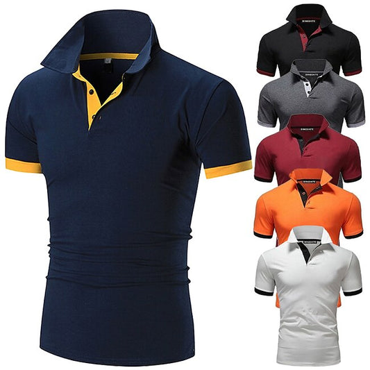 Men's T shirt Tee Polo Shirt Golf Shirt Turndown Casual Soft Breathable Short Sleeve Apple Green Golden yellow Lake blue Black White Pink Solid Color Plain Plus Size Turndown Street Casual Clothing #9089250