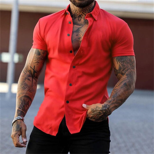 Men's Shirt Summer Shirt Button Up Shirt Casual Shirt Black Yellow Pink Red Dark Navy Short Sleeve Letter Turndown Street Casual Button-Down Clothing Apparel Cotton Blend Fashion Casual Comfortable #9144016