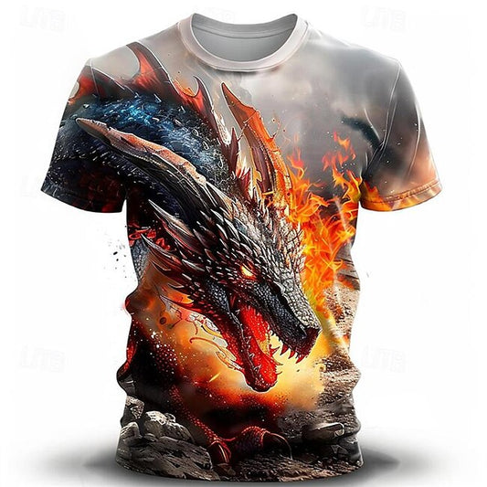 Men's Graphic Dragon T shirt Short Sleeve T shirt 3D Print Crew Neck Shirt Casual Subculture Sports Outdoor Daily Holiday Yellow Blue Purple Spring & Summer Clothing Apparel S M L XL 2XL 3XL #11370014