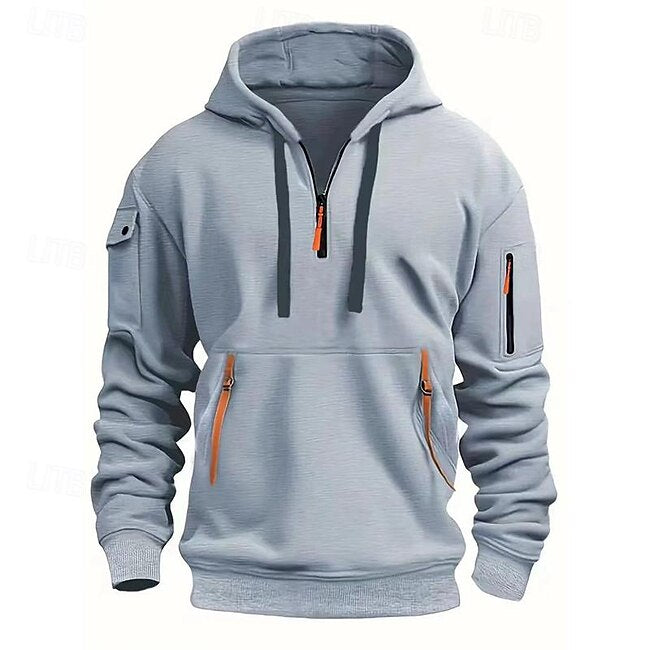 Men's Hoodie Quarter Zip Hoodie Tactical Black White Burgundy Navy Blue Royal Blue Hooded Plain Pocket Sports & Outdoor Daily Holiday Streetwear Cool Casual Spring &  Fall Clothing Apparel Hoodies #10626199