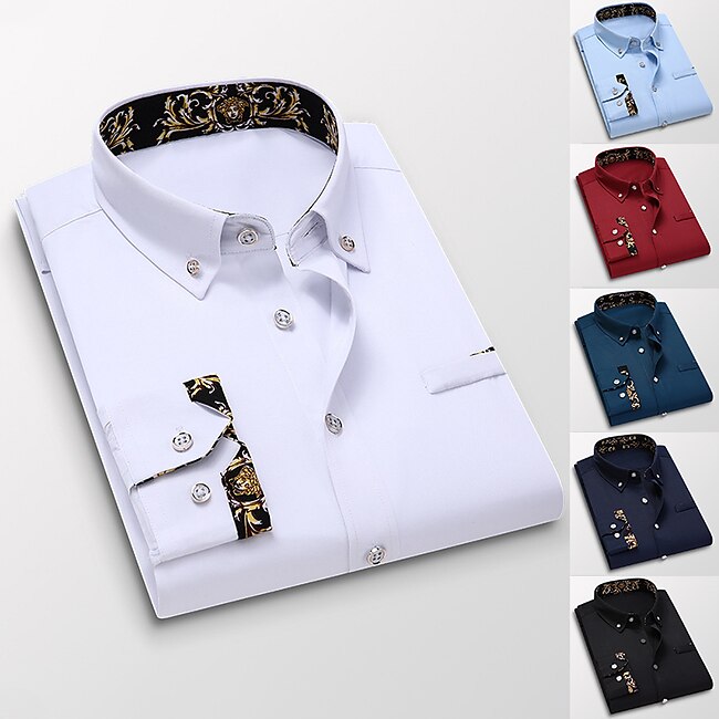 Men's Dress Shirt Button Down Shirt Collared Shirt Floral Wedding Work Wine Black White Navy Blue Long Sleeve Turndown Spring &  Fall Clothing Apparel Button-Down #9242637