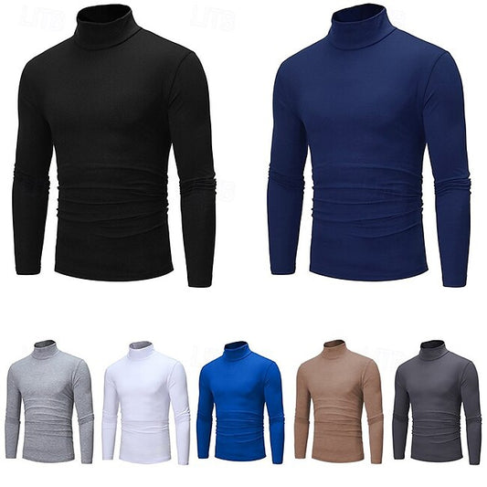 Men's T shirt Tee Long Sleeve Shirt Mock Turtleneck Plain Rolled collar Street Long Sleeve Clothing Apparel Vintage Essential #6497013