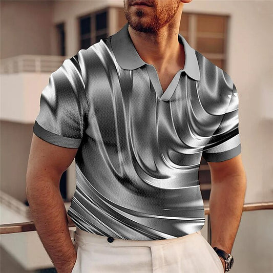 Men's Graphic Polo Shirts Golf Shirt Short Sleeve Polo Shirts V Neck Casual Vacation Wear Rave Wear Party Outfits 3D Print Navy Blue Blue Brown #9612206