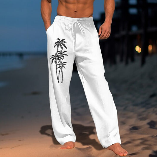 Men's Coconut Tree Graphic Prints Trousers Summer Pants Beach Pants Mid Waist Streetwear Hawaiian Designer Casual Daily Holiday Drawstring Elastic Waist 3D Print Spring & Summer Hot Stamping White #9614144