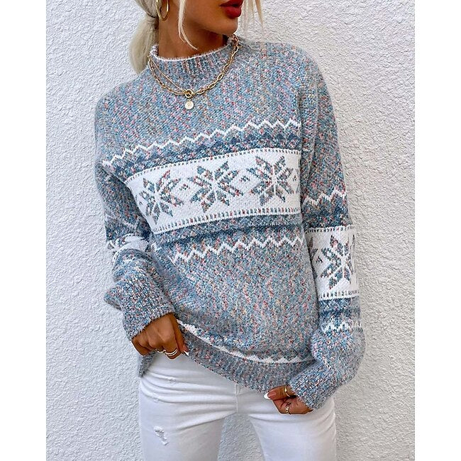 Women's Ugly Sweater Crew Neck Knit Knitted Fall Winter Party Outdoor Streetwear Long Sleeve Print Pink Blue #11749797