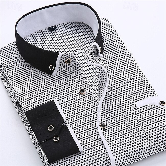 Men's Dress Shirt Button Down Shirt Collared Shirt Polka Dot Wedding Outdoor Black White Red Navy Blue Long Sleeve Turndown Summer Spring Clothing Apparel Print #9061020